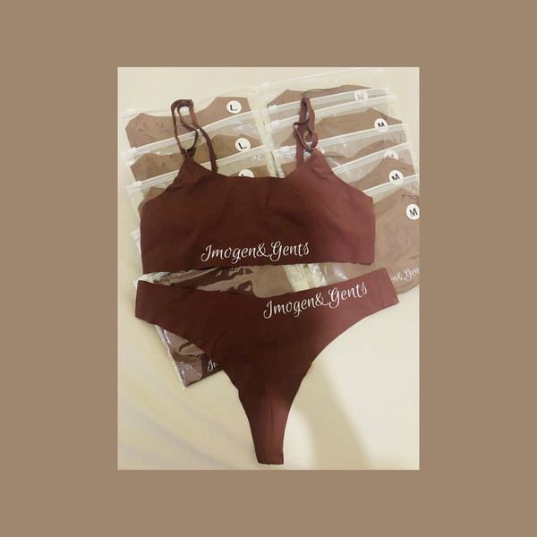 Seamless Brown lingerie thong set