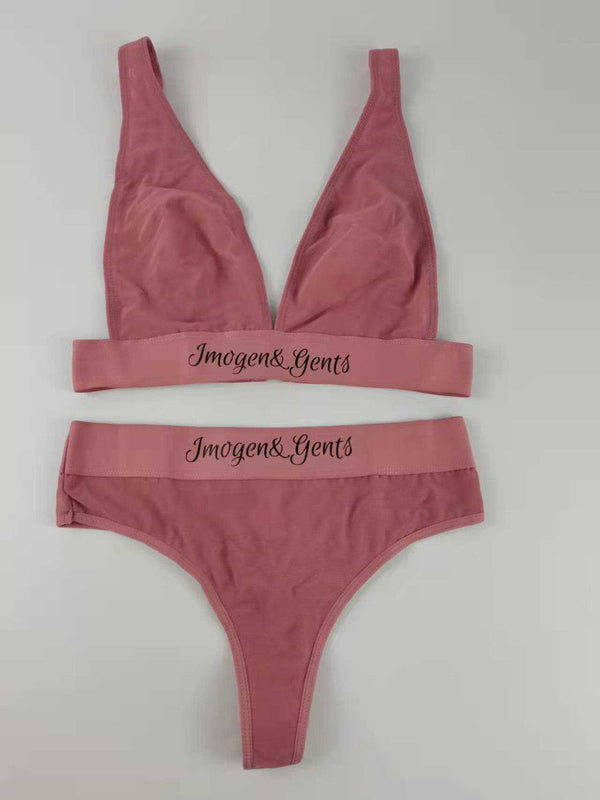 Pink lingerie thong set